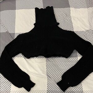 Black Cropped Turtleneck “Cold-Shoulder” Sweater size M